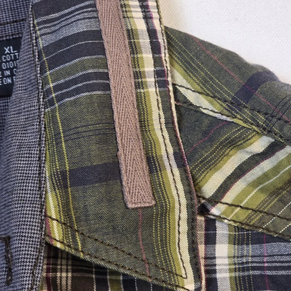English Laundry Blaque Label Mens XL Plaid Button Down Shirt Olive Green Cotton